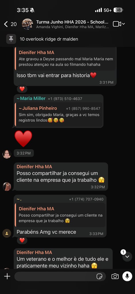 Aluna comemora no grupo ter conseguido um cliente