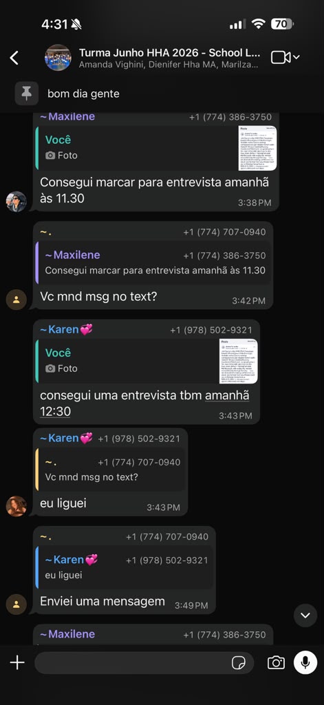 Alunas do grupo relatam entrevistas marcadas para o dia seguinte