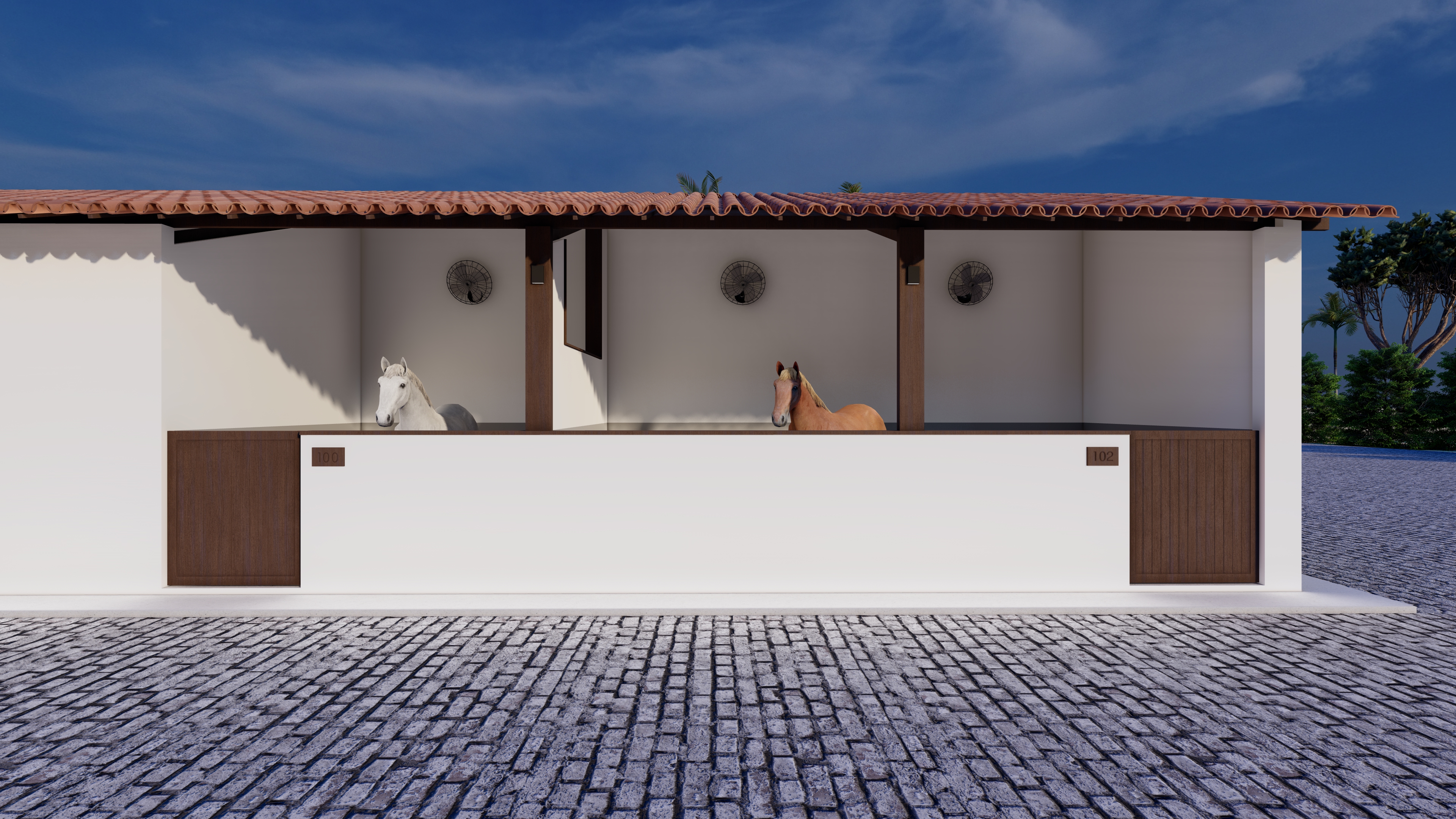Caxanga Golf Club — projeto de baias para cavalos com cobertura cerâmica